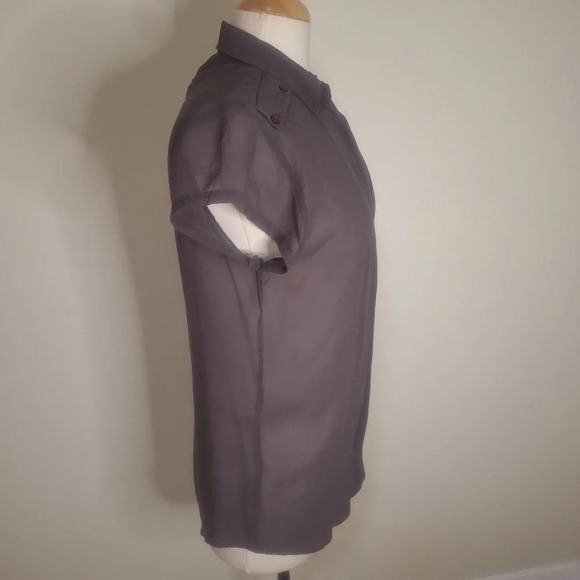 Surface to  air sheer short sleeve hidden button 100% silk top SZ M - Picture 3 of 7